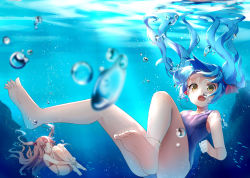 Rule 34 | &gt; &lt;, 2girls, air bubble, alexmaster, anklet, barefoot, bikini, blue hair, blurry, bow, bracelet, breath, brown hair, bubble, d:, depth of field, closed eyes, feet, floating hair, hair bow, highres, holding breath, jewelry, hugging own legs, legs, light rays, long hair, looking at viewer, multiple girls, necklace, one-piece swimsuit, open mouth, original, red bikini, reflection, school swimsuit, side-tie bikini bottom, soles, sunbeam, sunlight, swimming, swimsuit, toes, twintails, two side up, underwater, yellow eyes