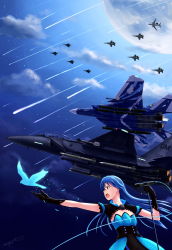 Rule 34 | 1girl, absurdres, ace combat, ace combat 6, aim-7 sparrow, aim-9 sidewinder, air-to-air missile, air-to-surface missile, airborne early warning and control, aircraft, airplane, bandai namco, beyond-visual-range missile, bird, black gloves, blue hair, boeing e-767, bomb, brown eyes, cloud, cloudy sky, company connection, dove, dress, e-767, elbow gloves, explosive, f-15, f-15 eagle, f/a-18e super hornet, fighter jet, full moon, garuda 1, gloves, highres, idolmaster, idolmaster (classic), jet, kisaragi chihaya, long hair, marcus lampert, microphone, microphone stand, military, military vehicle, mirage 2000, missile, moon, music, namco, open mouth, outstretched arm, pilot, shooting star, signature, singing, sky, star (sky), thompson (solowingfh), vehicle, vehicle focus
