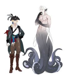 Rule 34 | 2boys, alternate universe, bad id, bad twitter id, blonde hair, cloud strife, final fantasy, final fantasy vii, highres, long hair, multiple boys, non-web source, ocean, octopus, outdoors, pirate, sephiroth, tentacles, xianyu314, yaoi