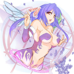 Rule 34 | 1girl, arc system works, armpits, asymmetrical wings, blue hair, bodypaint, breasts, dizzy (guilty gear), efg, face, guilty gear, hair ornament, large breasts, lips, navel, open mouth, red eyes, solo, twintails, wings