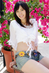 Rule 34 | 1girl, asian, crop top, denim, highres, looking at viewer, midriff, nagasawa nao, photo (medium), shorts