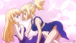 Rule 34 | 2girls, animated, animated gif, blonde hair, breasts, dr. stone, incest, kohaku (dr. stone), large breasts, long hair, multiple girls, pink background, ruri (dr. stone), screencap, siblings, sisters, yuri