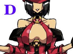 Rule 34 | 1girl, bare shoulders, black choker, bob cut, breasts, choker, cleavage, collarbone, detached sleeves, guilty gear, guilty gear xrd, hat, i-no, large breasts, mole, mole above mouth, mole under eye, o-ring, o-ring top, red hat, short hair, short sleeves, smile, solo, tamotu kun, witch hat