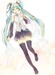 Rule 34 | 1girl, boots, detached sleeves, green eyes, green hair, hatsune miku, headset, long hair, lpip, matching hair/eyes, necktie, skirt, solo, thigh boots, thighhighs, twintails, very long hair, vocaloid