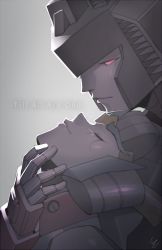 Rule 34 | 1boy, 1girl, autobot, couple, decepticon, english text, closed eyes, hand on another&#039;s face, mecha, profile, robot, science fiction, starscream, text focus, transformers, windblade, zoner