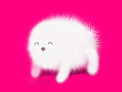Rule 34 | :o, ^ ^, closed eyes, commentary request, creature, fluffy, full body, homoo..., moco (tttkz), no humans, open mouth, original, pink background, simple background, standing