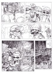 Rule 34 | bad id, bad twitter id, callie (splatoon), couple, glasses, hair ornament, hat, inkling, inkling boy, inkling girl, inkling player character, marie (splatoon), mask, monochrome, mouth mask, nintendo, octoling, splatoon (series), splatoon 1, squidbeak splatoon, takozonesu, tentacle hair, translation request, underground, yuta agc
