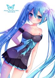 Rule 34 | 10s, 1girl, 2014, bad id, bad pixiv id, blue eyes, blue hair, blush, character name, dated, dress, happy birthday, hatsune miku, highres, long hair, matching hair/eyes, nami (nyaa), smile, solo, twintails, very long hair, vocaloid, white background