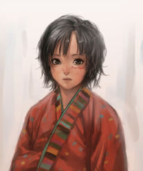 Rule 34 | 1girl, black eyes, black hair, english text, drawing on another&#039;s face, japanese clothes, looking at viewer, short hair, solo, traditional clothes, upper body, yuzu (yuzu nooto)
