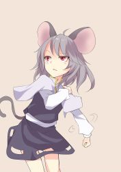 Rule 34 | 1girl, ahoge, animal ears, arai togami, capelet, dress, grey dress, grey hair, highres, mouse ears, mouse tail, nazrin, pink eyes, see-through, solo, tail, touhou