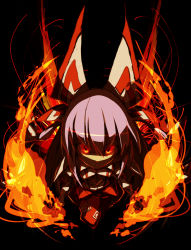 Rule 34 | 1girl, black background, female focus, fire, from above, fujiwara no mokou, orange eyes, page (page1555), simple background, solo, touhou