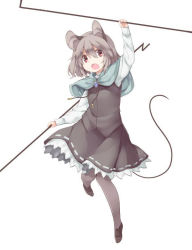 Rule 34 | 1girl, adapted costume, akagashi hagane, animal ears, bad id, bad pixiv id, capelet, dowsing rod, full body, grey hair, grey pantyhose, jewelry, long sleeves, mouse ears, mouse tail, nazrin, open mouth, pantyhose, red eyes, shirt, shoes, short hair, simple background, skirt, solo, tail, touhou, white background