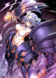 Rule 34 | 1girl, armor, bare shoulders, black armor, blue eyes, blush, breasts, britomart (fate), britomart (final ascension) (fate), britomart (first ascension) (fate), center opening, cleavage, double bun, fate/grand order, fate (series), faulds, gauntlets, gold one-piece swimsuit, gold trim, grey hair, hair bun, hairband, highleg, highleg swimsuit, highres, kodama yuu, large breasts, long hair, looking at viewer, navel, o-ring, one-piece swimsuit, pauldrons, pointy ears, shoulder armor, solo, swimsuit, sword, taut clothes, taut swimsuit, thighs, twintails, two-tone swimsuit, very long hair, weapon, white one-piece swimsuit