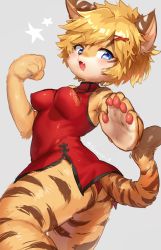 Rule 34 | blonde hair, blue eyes, borrowed character, chinese clothes, fu-chan, furry, highres, open mouth, short hair, suurin (ksyaro), tiger