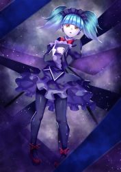 Rule 34 | 1girl, absurdres, ankle bow, ankle ribbon, biburi (precure), black dress, black pantyhose, blue hair, blunt bangs, bow, bowtie, curecycadura, dress, full body, gothic lolita, hairband, highres, kirakira precure a la mode, layered dress, leg ribbon, lolita fashion, lolita hairband, long hair, long sleeves, looking at viewer, open mouth, pantyhose, precure, red bow, red bowtie, red footwear, ribbon, shiny clothes, shiny legwear, short dress, solo, twintails, wide sleeves, yellow eyes