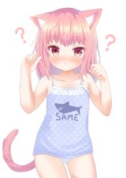Rule 34 | 1girl, :o, ?, animal ears, blonde hair, blush, camisole, cat ears, cat girl, cat tail, flat chest, looking at viewer, no pants, original, panties, paw pose, pink hair, tail, umi suzume, underwear