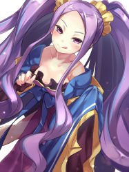 Rule 34 | bare shoulders, blush, breasts, chinese clothes, dress, fate/grand order, fate (series), frills, highres, long hair, purple eyes, purple hair, smile, tongue, tongue out, twintails, wu zetian (fate)