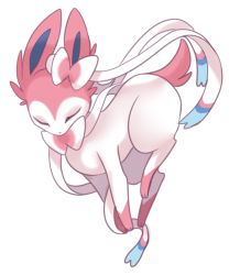 Rule 34 | bow, closed eyes, creatures (company), facing viewer, game freak, gen 6 pokemon, heart, nintendo, no humans, pink (4chan), pokemon, pokemon (creature), simple background, solo, sylveon, white background
