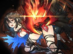 Rule 34 | 1girl, armor, belt, black hair, boots, breasts, chain, choker, claws, cleavage, coat, large breasts, long hair, short shorts, shorts, solo, tales of (series), tales of berseria, torn clothes, velvet crowe, very long hair