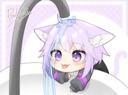 Rule 34 | 1girl, :&lt;, :3, ?, animal ear fluff, animal ears, animated, blinking, cat ears, cat girl, cat tail, chibi, ear wiggle, eyes visible through hair, faucet, hololive, long sleeves, looping animation, meme, nekomata okayu, nekomata okayu (1st costume), parody, pon kichi, purple eyes, purple hair, signature, sleeves past wrists, smile, solo, tail, tail wagging, tongue, tongue out, video, virtual youtuber, water, you&#039;re doing it wrong