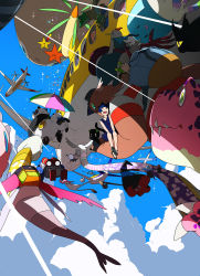 Rule 34 | ^ ^, aircraft, airplane, backpack, bag, ballerina, bird, black capelet, blue hair, blue skirt, blue sky, capelet, child, closed eyes, cloud, creature, dinosaur, frog, hat, highres, open mouth, original, panda, pink wings, porthole, robot, sharp teeth, shirt, short hair, sitting, skirt, sky, smile, smiley face, snake, star (symbol), t-shirt, teeth, tooth, uki atsuya, umbrella, wings, witch, witch hat