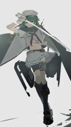 Rule 34 | 1girl, absurdres, black footwear, boots, cape, closed mouth, dual wielding, gloves, green eyes, green hair, grey background, hair between eyes, hat, heterochromia, highres, holding, holding sword, holding weapon, kantai collection, kiso (kancolle), kiso kai ni (kancolle), knee boots, looking at viewer, makagi2, neckerchief, no eyepatch, pleated skirt, red neckerchief, rigging, short sleeves, simple background, sketch, skirt, sword, weapon, white skirt, yellow eyes