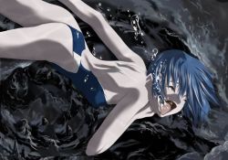 Rule 34 | 1girl, asphyxiation, atelier wadatsumi, blue hair, drowning, holding breath, open mouth, solo, source request, swimsuit, underwater