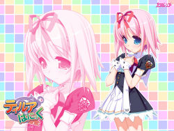 Rule 34 | 1girl, highres, logo, mitsusawa yuzuki, pink hair, ribbon, solo, thirua panic, uniform