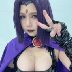 Rule 34 | 1girl, animated, animated gif, asian, cosplay, dc comics, japanese (nationality), lowres, photo (medium), plump, raven (dc), raven (dc) (cosplay), real life, teen titans, uyuy2907