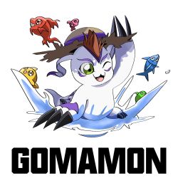 Rule 34 | claws, digimon, fangs, fish, gomamon, hat, highres, water