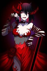 Rule 34 | 1girl, black hair, demon girl, dress, horns, i&#039;m the grim reaper, long sleeves, red eyes, scarlet (i&#039;m the grim reaper), solo, x