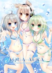 Rule 34 | 3girls, :d, :o, ahoge, bad id, bad pixiv id, bare shoulders, barefoot, bikini, blue bikini, blue eyes, blush, bow, bracelet, breasts, brown eyes, cleavage, closed mouth, commentary request, earmuffs, fingernails, girl sandwich, green bikini, green eyes, green hair, green nails, hair between eyes, hair bow, himetsuki luna, jewelry, light brown hair, long hair, medium breasts, mononobe no futo, multiple girls, nail polish, navel, open mouth, parted lips, pearl bracelet, pink bikini, pointy hair, polka dot, polka dot bikini, ponytail, sandwiched, see-through, silver hair, small breasts, smile, soga no tojiko, star (symbol), swimsuit, thigh strap, touhou, toyosatomimi no miko, very long hair