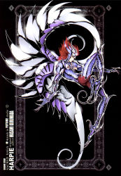 Rule 34 | 1boy, armor, armored boots, black background, boots, future studio (artist), gauntlets, gloves, harpy valentine, highres, male focus, mechanical wings, red hair, sacred saga, saint seiya, solo, wings