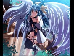 Rule 34 | 1girl, arc system works, asymmetrical wings, blue hair, boots, dizzy (guilty gear), guilty gear, guilty gear x, guilty gear xx, guilty gear xx accent core, hair ribbon, official art, red eyes, ribbon, sitting, solo, tail, tail ornament, tail ribbon, thighhighs, tree, wings