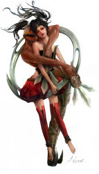 Rule 34 | 1boy, 1girl, alternate costume, bad deviantart id, bad id, bald, bare shoulders, barefoot, bdsm, black hair, blindfold, bubble skirt, chakram, couple, dagger, dark-skinned male, dark skin, dual wielding, eiserne drossel (weapon), eyeshadow, feet, floating hair, full body, gag, gagged, head tilt, hetero, highres, holding, holding weapon, hug, hug from behind, huge weapon, interracial, jamadhar, jewelry, katar, knife, leaning, lipstick, looking at viewer, lyalya voronkova, makeup, mole, mole under eye, parted lips, pointy footwear, push dagger, realistic, red eyes, red lips, red thighhighs, ring, ring blade, scrunchie, shoes, signature, skirt, soul calibur, soulcalibur, soulcalibur iv, strapless, thighhighs, tira (soulcalibur), toeless legwear, toes, topless male, tube top, twintails, voldo, weapon, zettai ryouiki