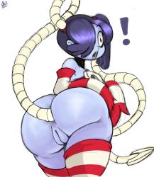 Rule 34 | !, anal, ass, blue skin, colored skin, highres, open mouth, red eyes, short hair, skullgirls, squigly (skullgirls), zombie