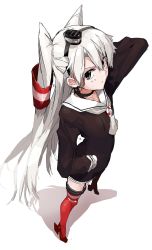 Rule 34 | 10s, 1girl, amatsukaze (kancolle), bad id, bad pixiv id, brown eyes, dress, gloves, hair tubes, hairband, hand on own hip, highres, kantai collection, long hair, ruuto (sorufu), sailor dress, short dress, silver hair, solo, thighhighs, twintails, two side up, zettai ryouiki