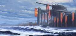 Rule 34 | bad id, bad pixiv id, banner, cannon, cloud, day, flag, landscape, mgo, military, no humans, original, scenery, sky, snow