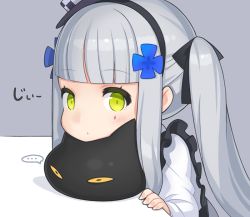 Rule 34 | ..., 1girl, black cat, blush, cat, commentary request, facial mark, girls&#039; frontline, green eyes, grey background, grey hair, hair ornament, hairband, hk416 (black kitty&#039;s gift) (girls&#039; frontline), hk416 (girls&#039; frontline), looking at viewer, official alternate costume, parted lips, ran system, sidelocks, simple background, spoken ellipsis, twintails, aged down