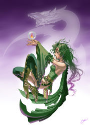 Rule 34 | 1990s (style), 1girl, aged up, ass, boots, breasts, cape, detached sleeves, dragon, final fantasy, final fantasy iv, fire, goh1090, green hair, green thighhighs, high heels, large breasts, leg up, legs, leotard, long hair, long legs, magic, mist dragon, retro artstyle, rydia (ff4), shoes, sideboob, thigh boots, thighhighs, thighs, yellow footwear