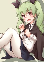 Rule 34 | 10s, 1girl, adjusting hair, anchovy (girls und panzer), anzio school uniform, bad id, bad pixiv id, black cape, black necktie, black ribbon, black skirt, cape, dress shirt, drill hair, from side, girls und panzer, green hair, hair ribbon, highres, holding, kapatarou, long hair, long sleeves, looking at viewer, miniskirt, necktie, open mouth, pantyhose, pleated skirt, red eyes, ribbon, riding crop, school uniform, shadow, shirt, sitting, skirt, smile, solo, twin drills, twintails, white pantyhose, white shirt