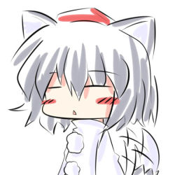 Rule 34 | 1girl, animal ears, chibi, dog ears, dog tail, female focus, inubashiri momiji, lowres, r pascal, simple background, sketch, solo, tail, touhou, upper body, white background, white hair, wolf ears, wolf tail