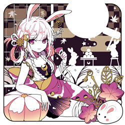Rule 34 | 1girl, animal ears, choko (cup), crescent, cup, earrings, elina (e2n04n), hair ornament, jewelry, looking at viewer, moon (ornament), original, rabbit, rabbit ears, solo, star (symbol), thigh strap