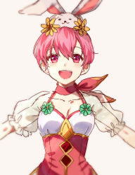 Rule 34 | 1girl, animal ears, est (fire emblem), fake animal ears, fire emblem, fire emblem: mystery of the emblem, fire emblem heroes, jurge, nintendo, open mouth, pink eyes, pink hair, rabbit ears, see-through, see-through sleeves, short hair, simple background, solo, upper body, white background