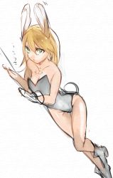 Rule 34 | 1girl, alternate costume, animal ears, ankle boots, bad id, bad pixiv id, bare shoulders, blazblue, blonde hair, boots, breasts, fake animal ears, hyakuhachi (over3), long hair, noel vermillion, playboy bunny, rabbit ears, rabbit tail, sketch, small breasts, solo, tail