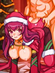 Rule 34 | 1girl, all fours, ass grab, bodysuit, breasts, breasts out, cape, christmas, doggystyle, fire emblem, fire emblem engage, fire emblem heroes, hair ornament, hat, hetero, holly hair ornament, large breasts, mimizunooka, multicolored clothes, nintendo, nipples, official alternate costume, red bodysuit, santa hat, sex, sex from behind, skin tight, star (symbol), star hair ornament, star print, tears, torn bodysuit, torn clothes, yunaka (fire emblem), yunaka (fire emblem) (spirited envoy)