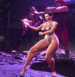 Rule 34 | 1girl, 3d, animated, aura, barefoot, capcom, chun-li, curvy, fighting stance, from behind, full body, game, game screenshot, highleg, highleg swimsuit, mod, official alternate costume, one-piece swimsuit, ryona, screencap, shiny clothes, skin tight, solo focus, sound, street fighter, street fighter 6, swimsuit, tagme, thigh gap, video, video game, white one-piece swimsuit, wide hips