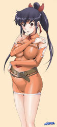 Rule 34 | 00s, 1girl, artist name, bare shoulders, belt, black hair, blush, breast press, breasts, choker, collarbone, covered erect nipples, detached sleeves, dress, embarrassed, female focus, final fantasy, final fantasy unlimited, fingernails, groin, hair ribbon, hip focus, impossible clothes, jpeg artifacts, large breasts, legs, lips, lipstick, lisa pacifist, long hair, long image, long sleeves, looking at viewer, makeup, moriya naoki, orange background, orange dress, parted lips, pink eyes, pregnant, ribbon, ribbon choker, shiny skin, short dress, simple background, skin tight, sleeves past wrists, solo, standing, sweatdrop, tall image, thighs, turtleneck, twintails, watermark