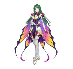 Rule 34 | 1girl, alternate costume, bare shoulders, boots, breasts, cape, cecilia (fire emblem), cleavage, commentary request, dress, elbow gloves, fire emblem, fire emblem: the binding blade, fire emblem heroes, flower, full body, gloves, gold trim, gradient clothes, green eyes, grey hair, haru (hiyori-kohal), high heel boots, high heels, highres, long hair, looking at viewer, medium breasts, nintendo, official art, overskirt, pelvic curtain, plant, short dress, simple background, sleeveless, smile, solo, standing, thigh boots, thorns, vines, white background