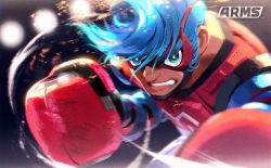 Rule 34 | 1boy, arms (game), bad id, bad pixiv id, blanco026, blue hair, boxing gloves, domino mask, looking at viewer, male focus, mask, pompadour, solo, spring man (arms)